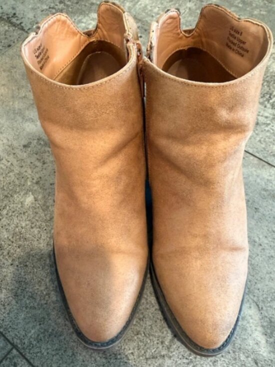 Shoes - Tan Suede Booties with Leopard Accent